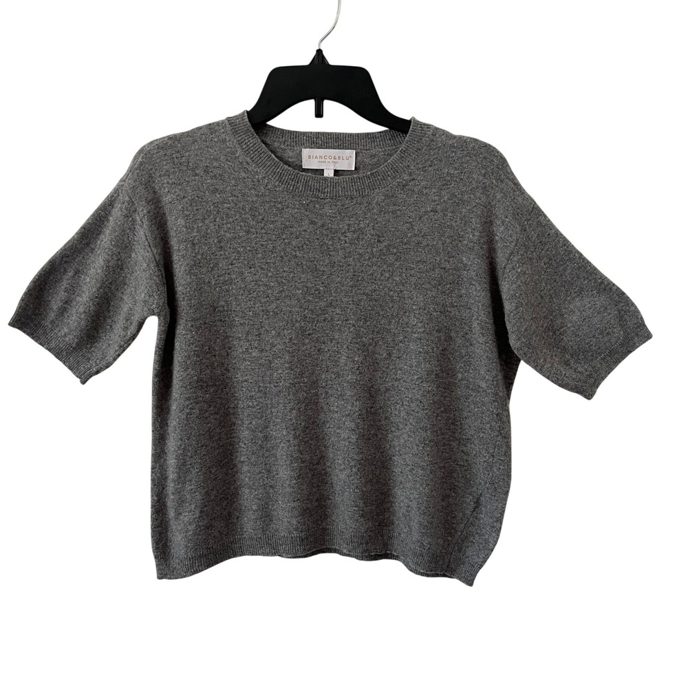 Bianco&Blu Italy Gray Wool Cashmere Silk Blend Sweater L 90's Quiet Luxury FLAW
